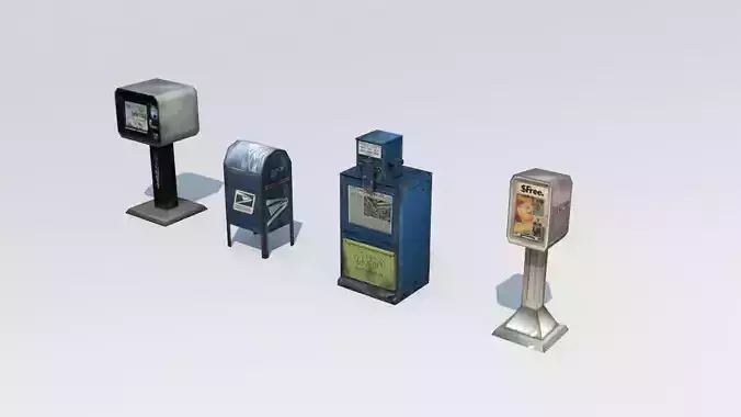 Paperboxes street vending machines Low-poly 3D model