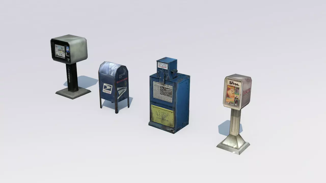 Paperboxes street vending machines Low-poly 3D model_0