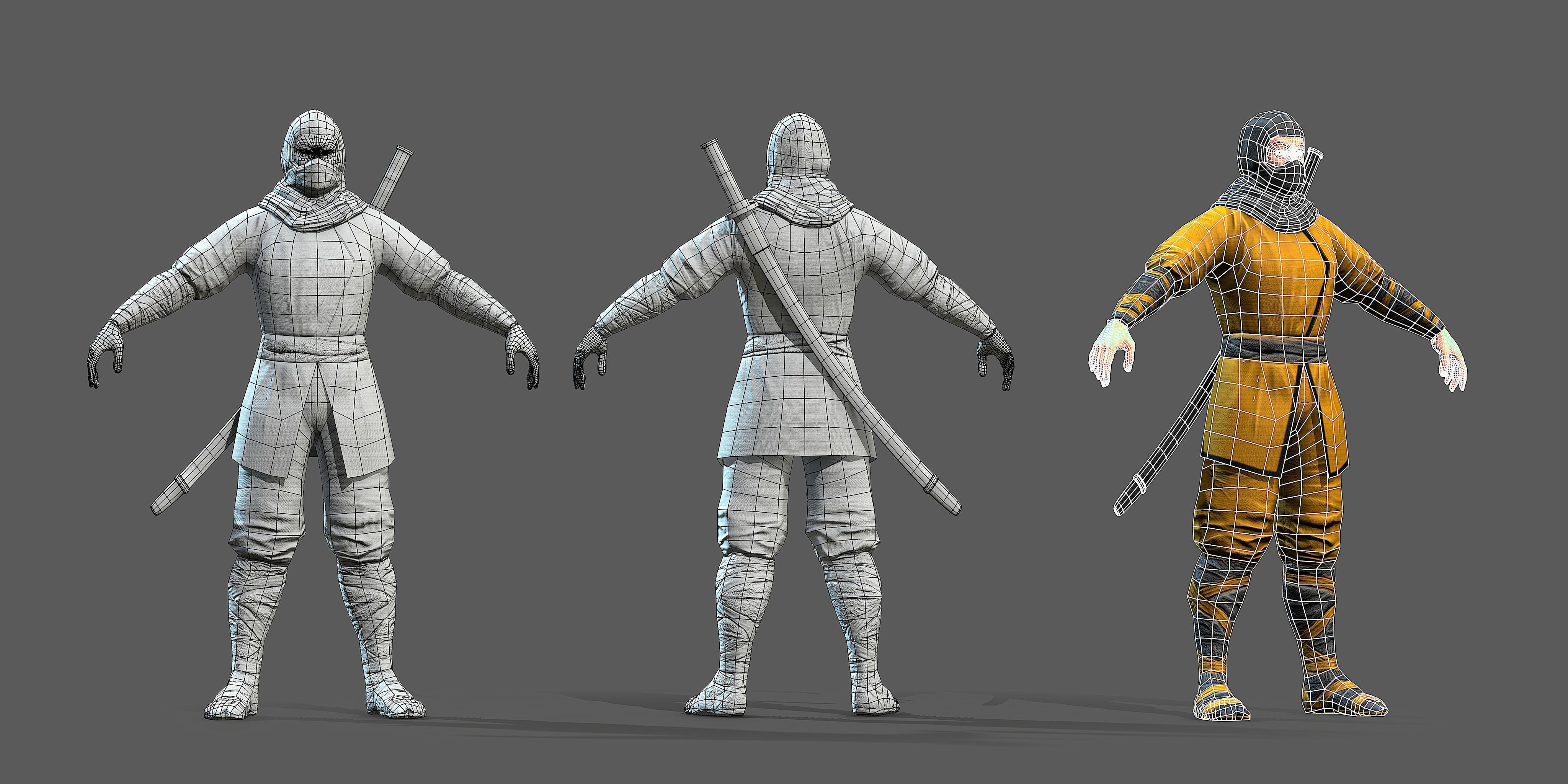 Ninja outfit Low-poly 3D model_3