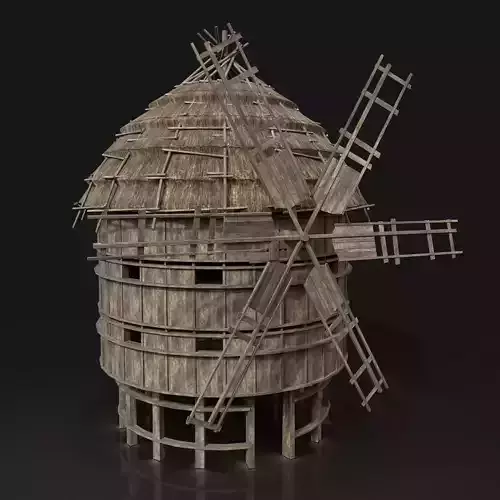 Next Gen AAA THATCHED FANTASY MEDIEVAL WOODEN SILO WINDMILL Free low-poly 3D model