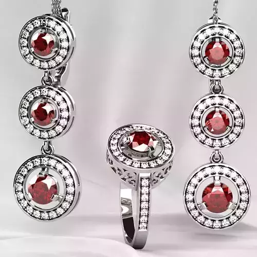 Ruby Gold Ring with Earrings Set