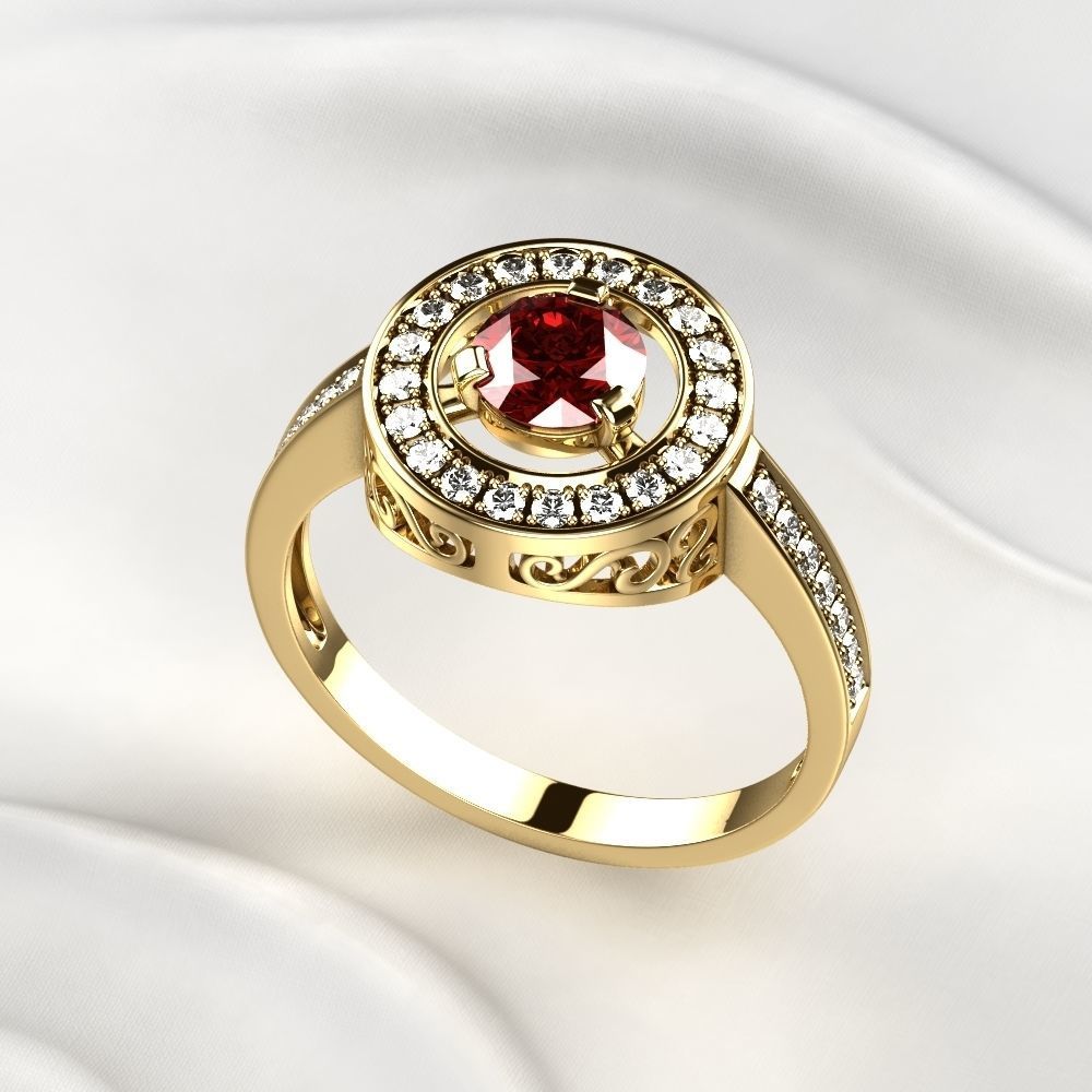 Ruby Gold Ring with Earrings Set 3D print model_6