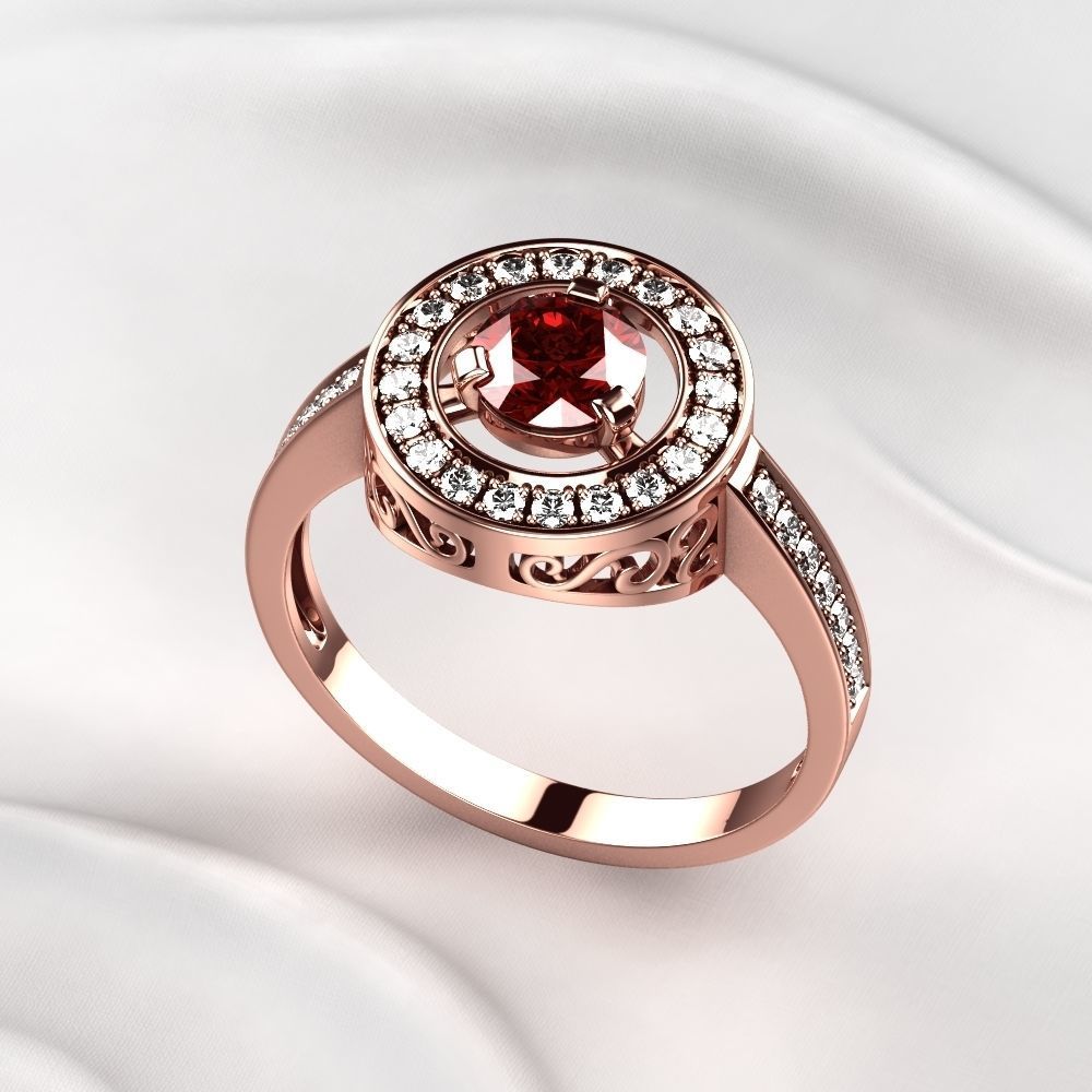 Ruby Gold Ring with Earrings Set 3D print model_4