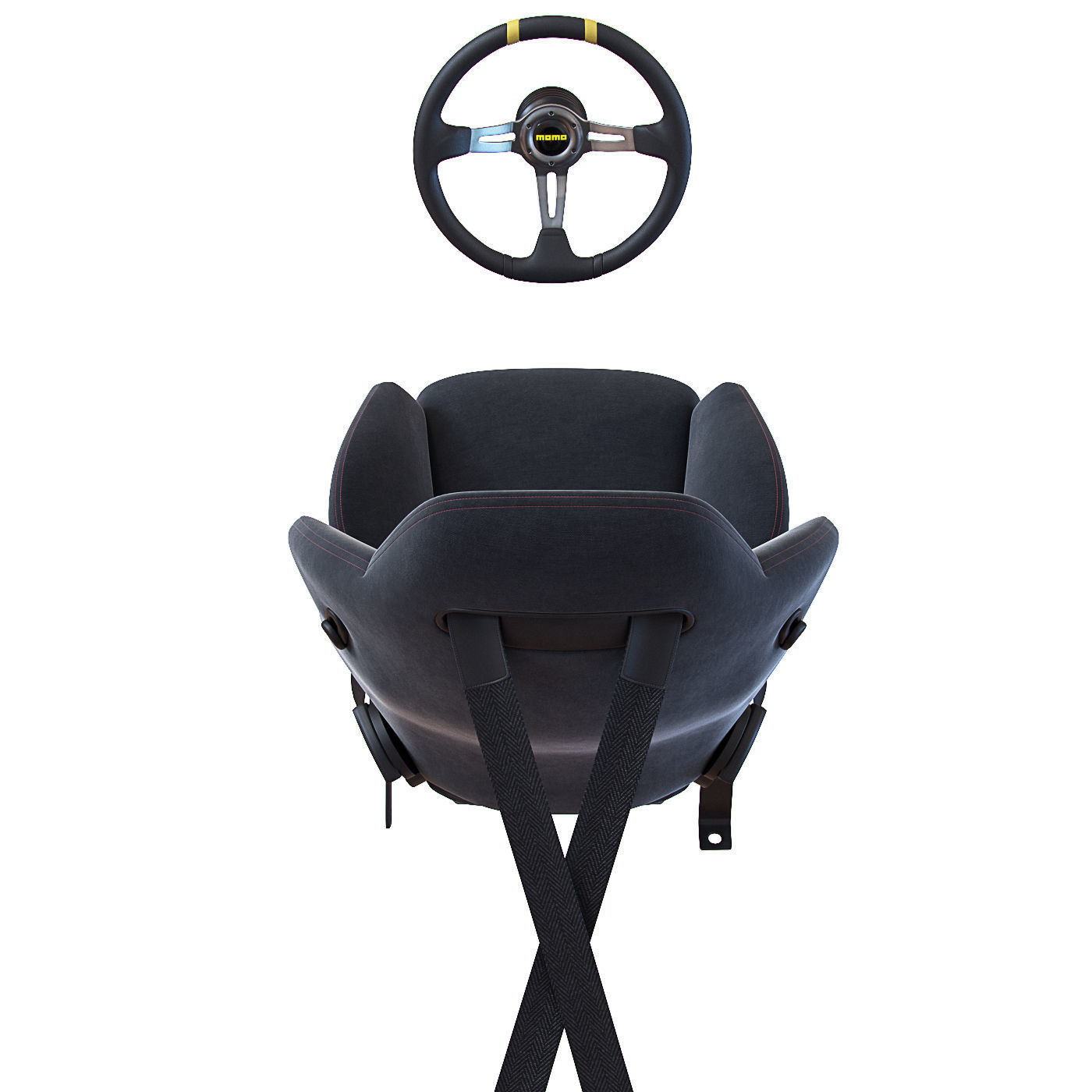 Racing seat Recaro and Wheel MOMO 3D model_3