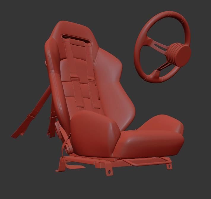 Racing seat Recaro and Wheel MOMO 3D model_8