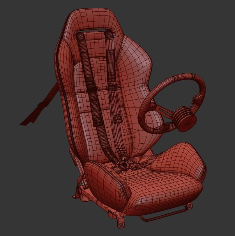 Racing seat Recaro and Wheel MOMO 3D model_11
