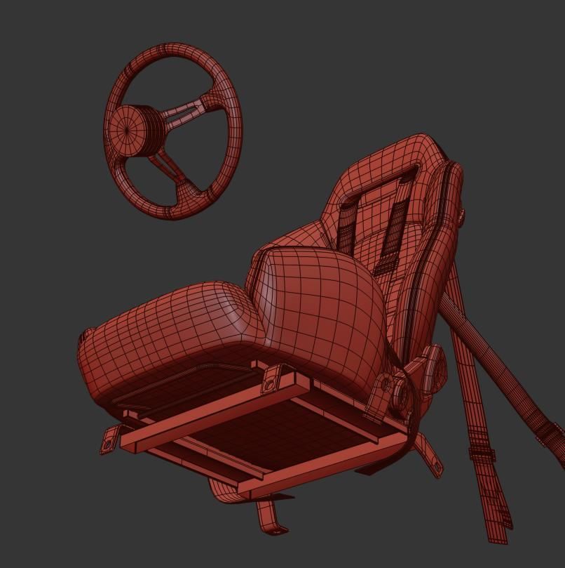 Racing seat Recaro and Wheel MOMO 3D model_12