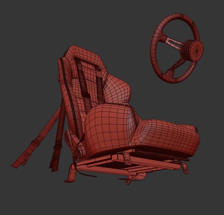 Racing seat Recaro and Wheel MOMO 3D model_9
