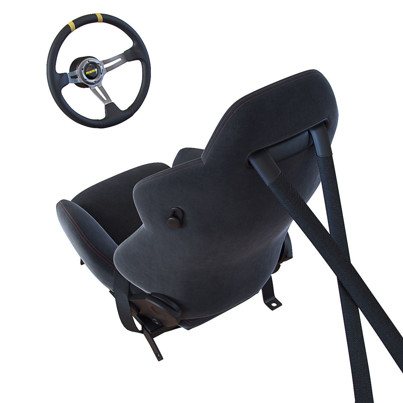 Racing seat Recaro and Wheel MOMO 3D model_2