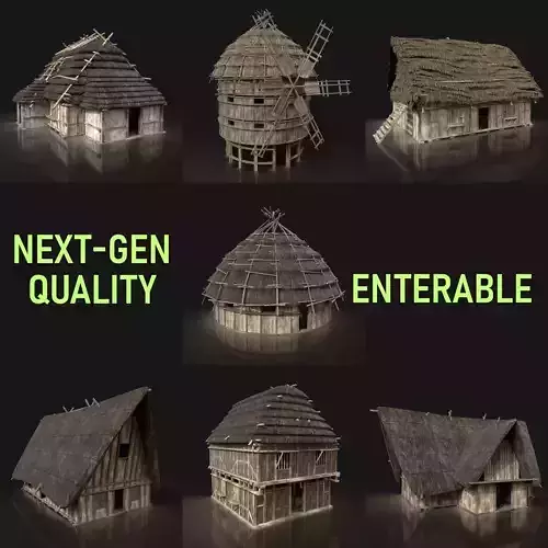 Next Gen AAA Medieval Village Collection - 7 Enterable Buildings Low-poly 3D model