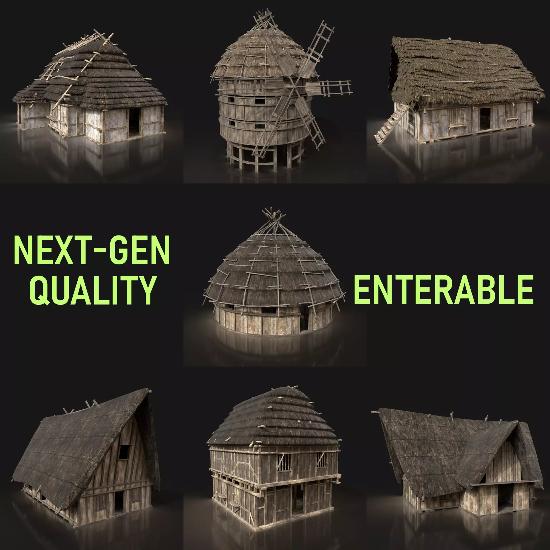 Next Gen AAA Medieval Village Collection - 7 Enterable Buildings Low-poly 3D model_0