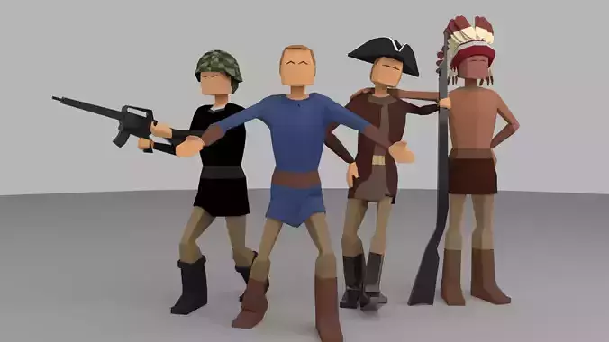 Low Poly Character Lot With Four Characters