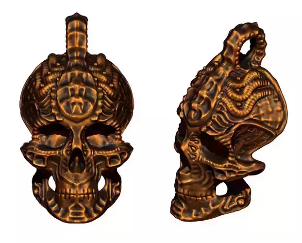 biomechanic cybernetic skull pendant 3D print model