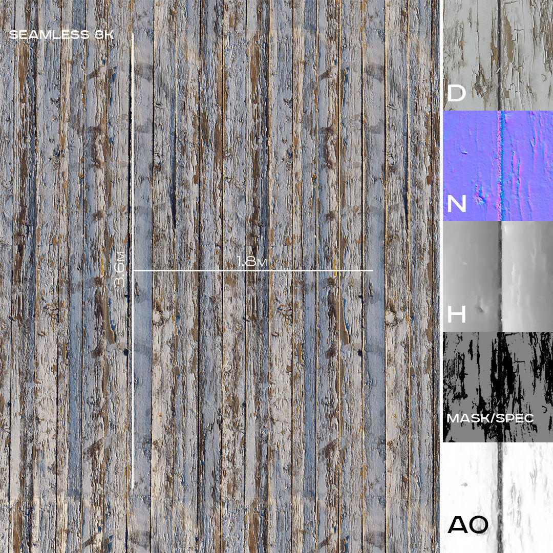 Old painted boards  8k material Low-poly 3D model_15