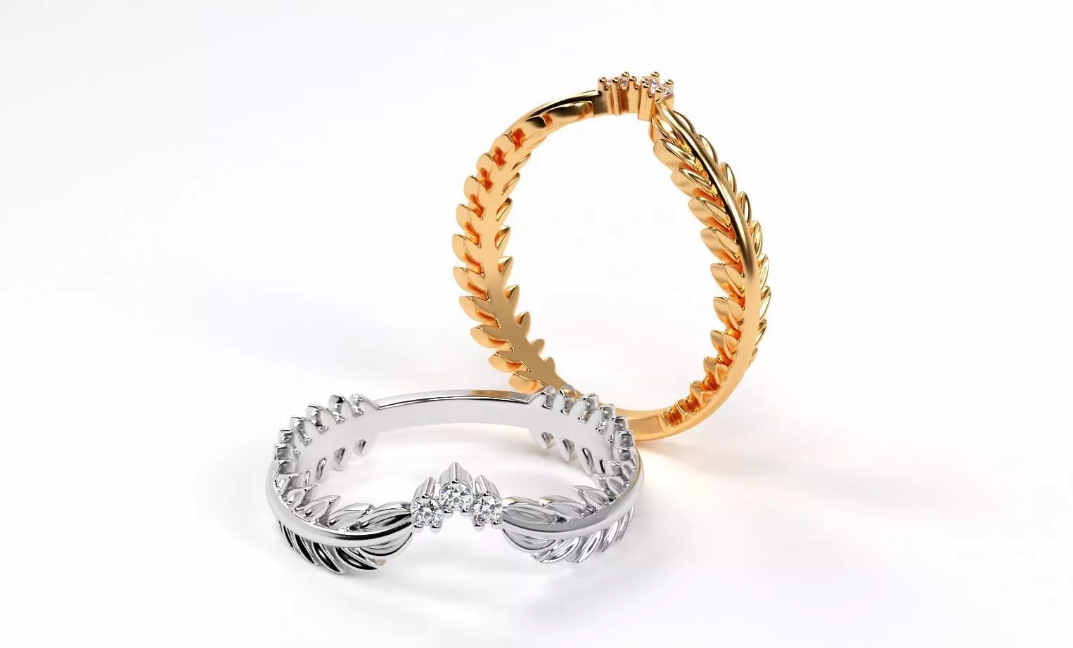 gold flower ring with diamonds 3D print model
