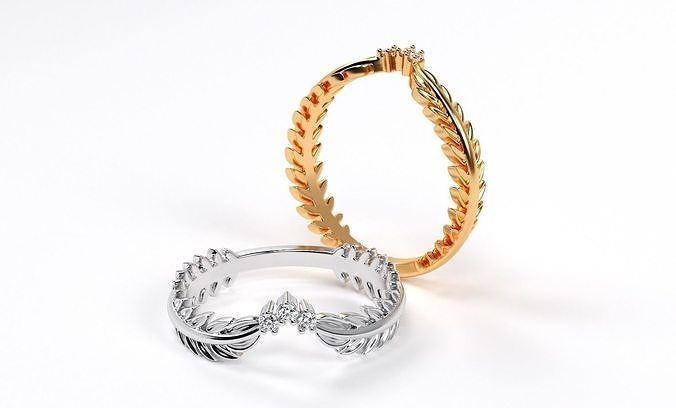 gold flower ring with diamonds 3D print model