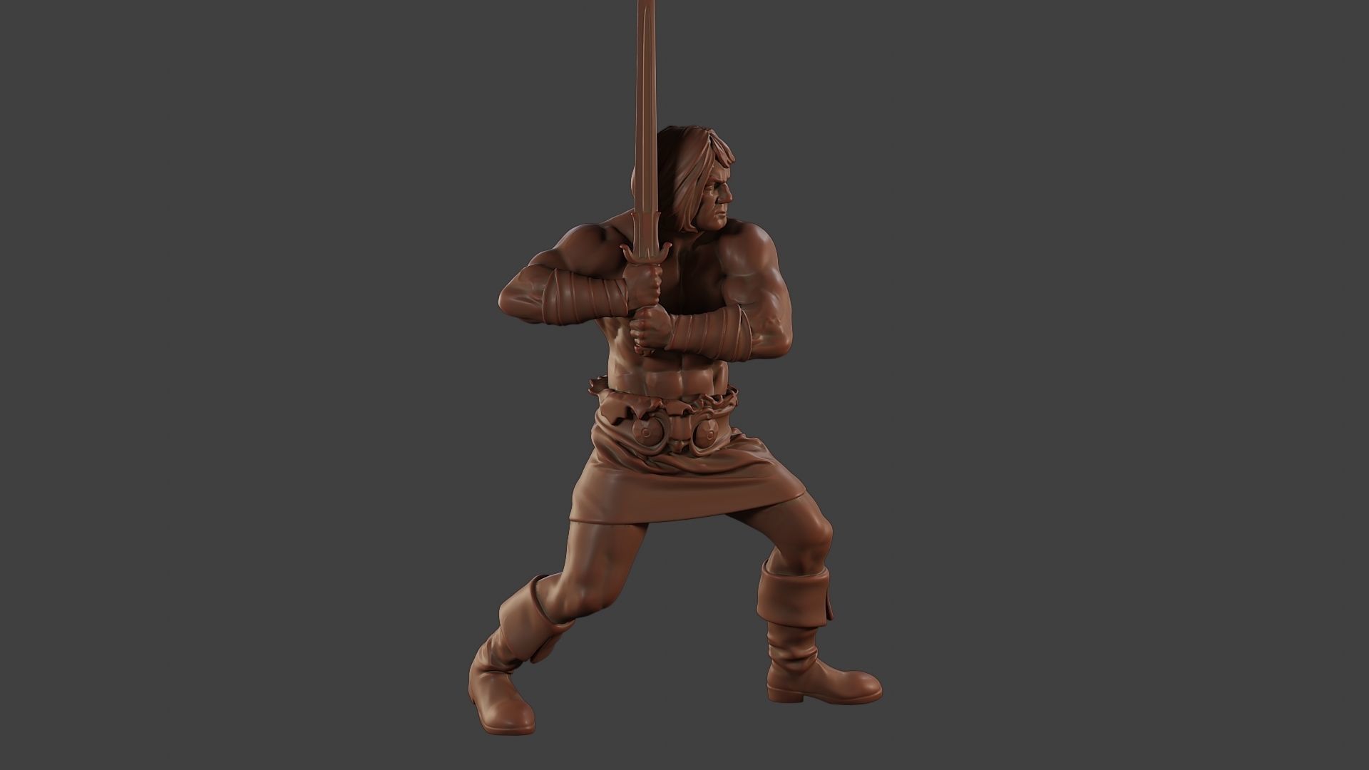 Male Barbarian 2HSword Combat1 3D print model_30
