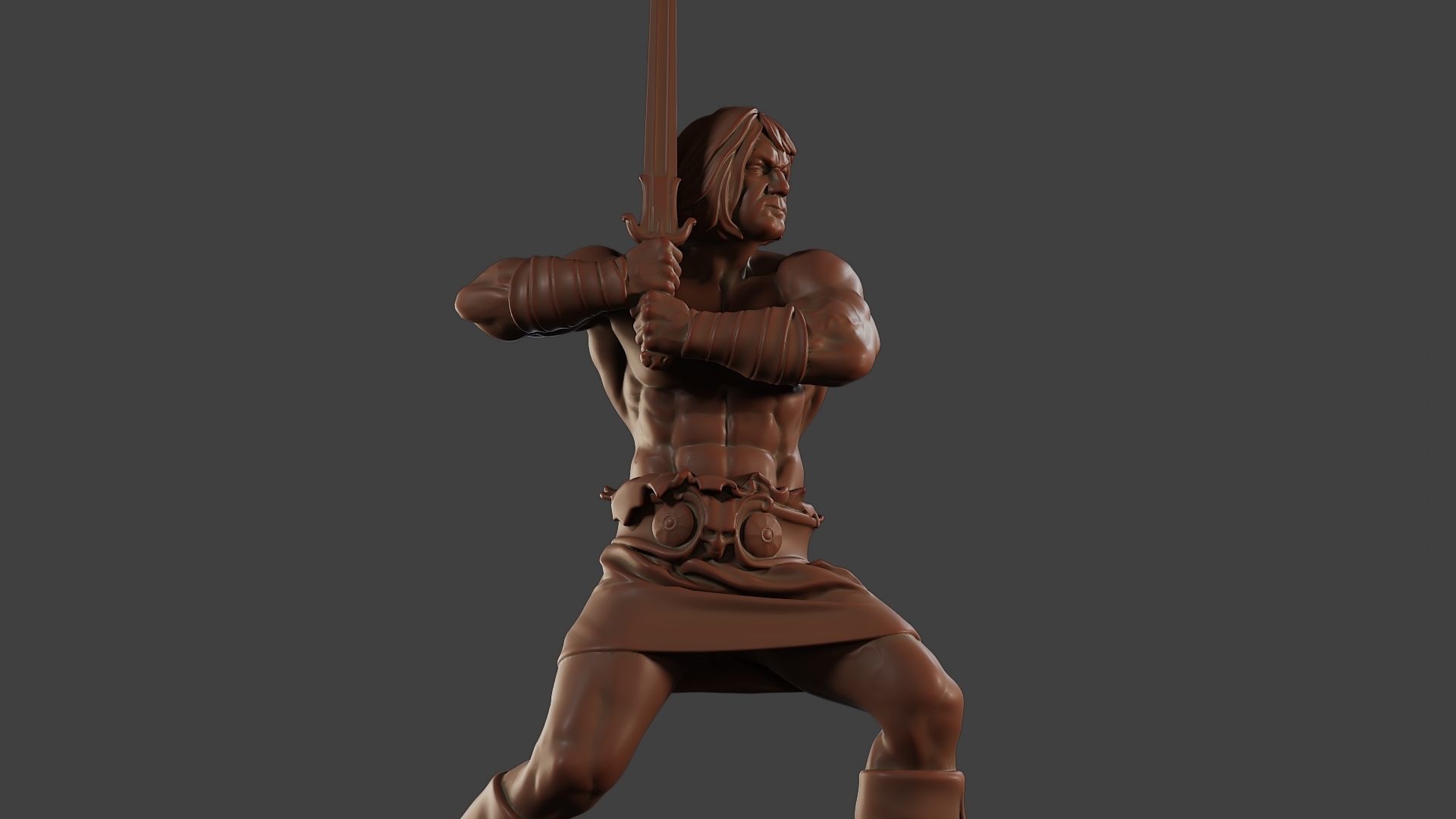 Male Barbarian 2HSword Combat1 3D print model_29