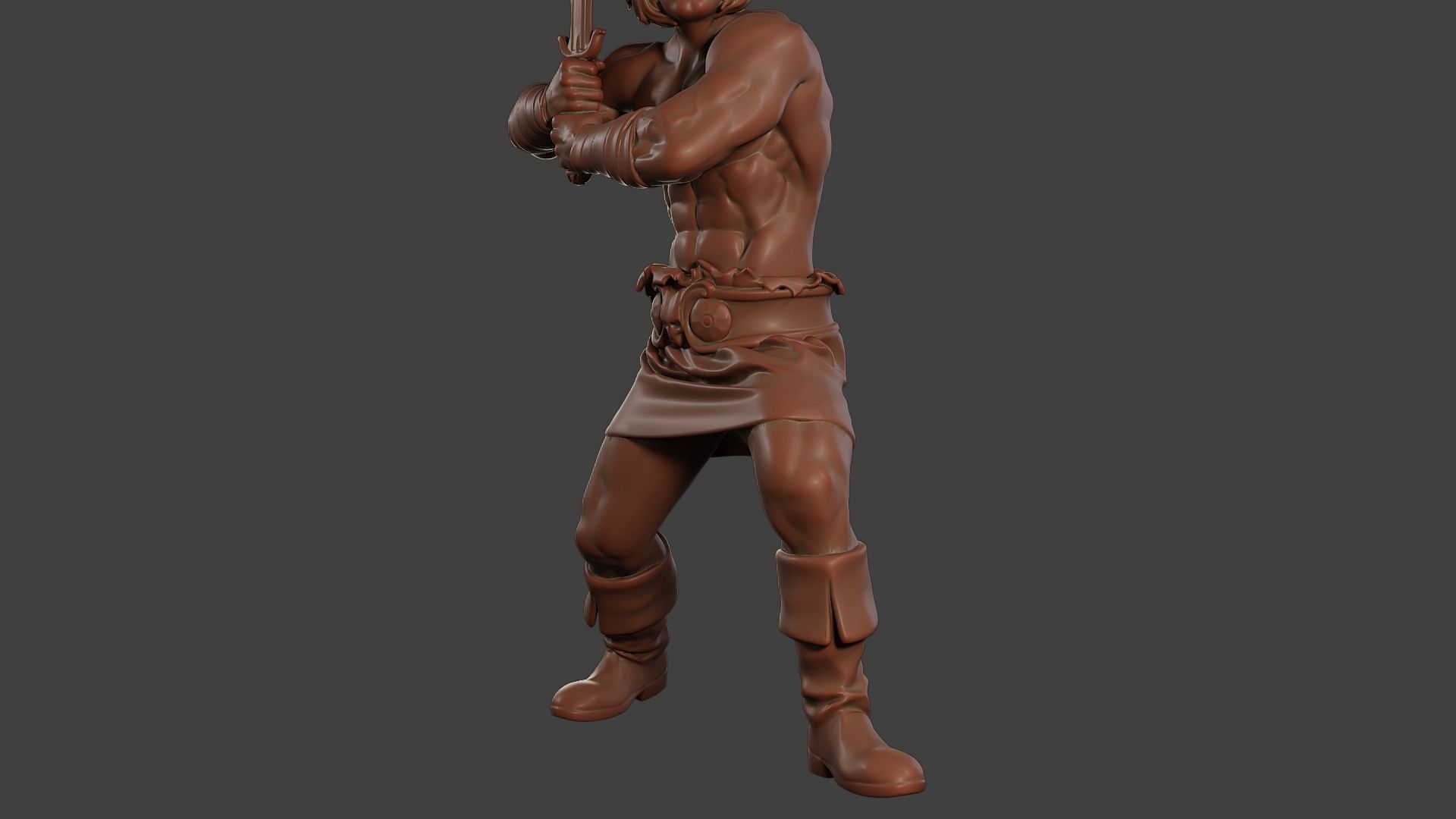 Male Barbarian 2HSword Combat1 3D print model_28