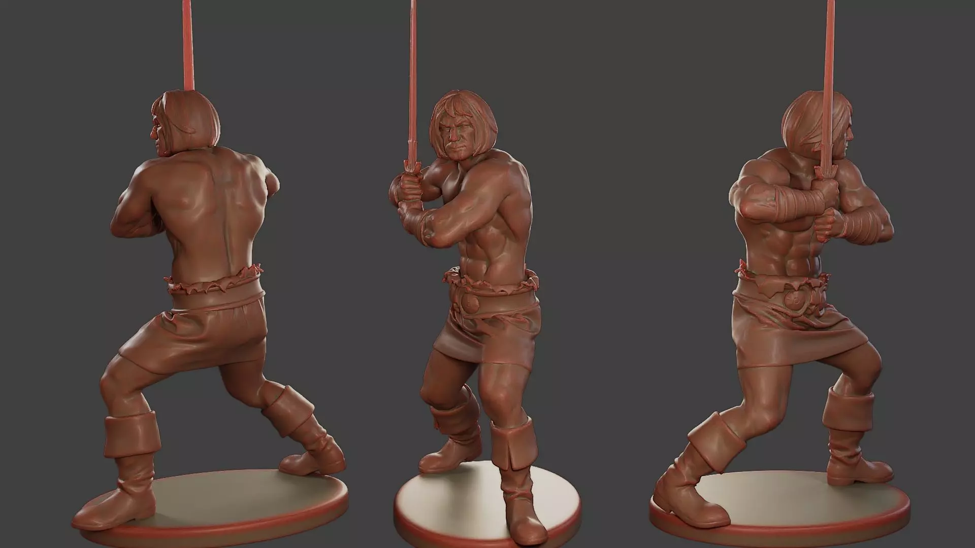 Male Barbarian 2HSword Combat1 3D print model_0