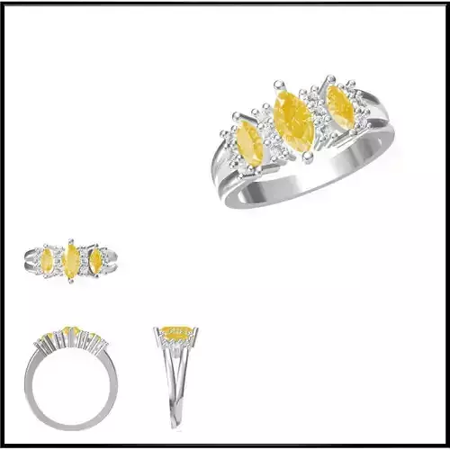 JCD Format White gold color stone rings jewellery cad design