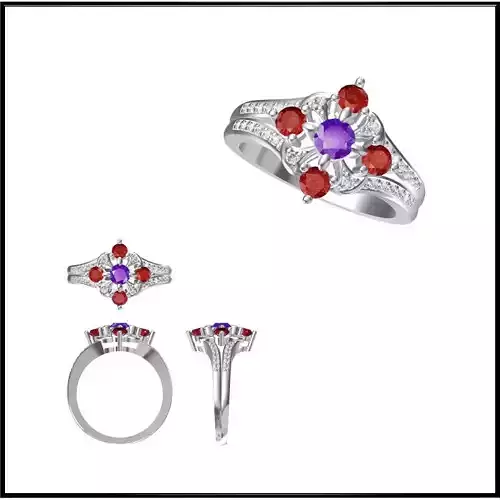 JCD Format White gold color stone rings cad cam jewelry design