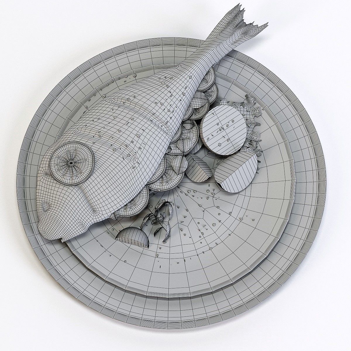 Fish Set grilled on plate 3D model_1