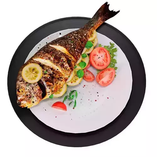 Fish Set grilled on plate 3D model