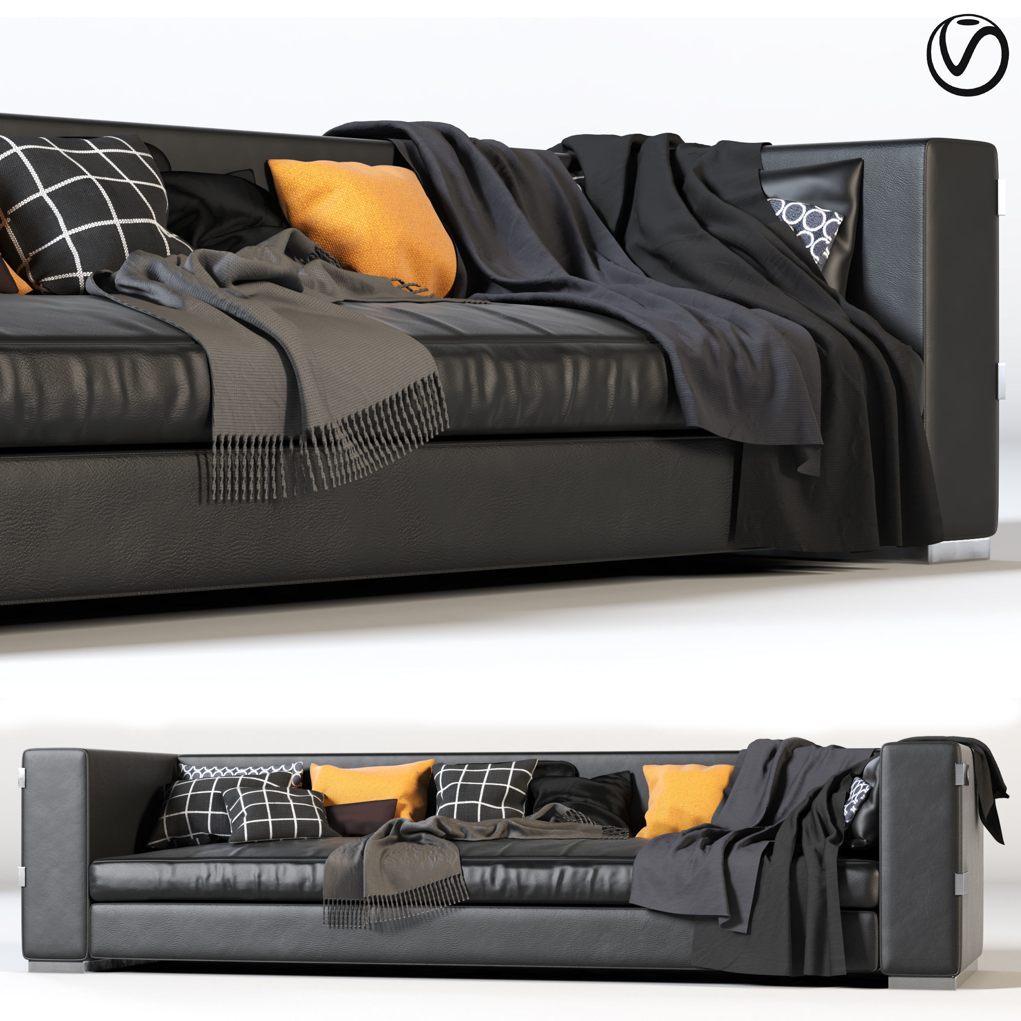 SOFA Black Leather Model 3D model_2