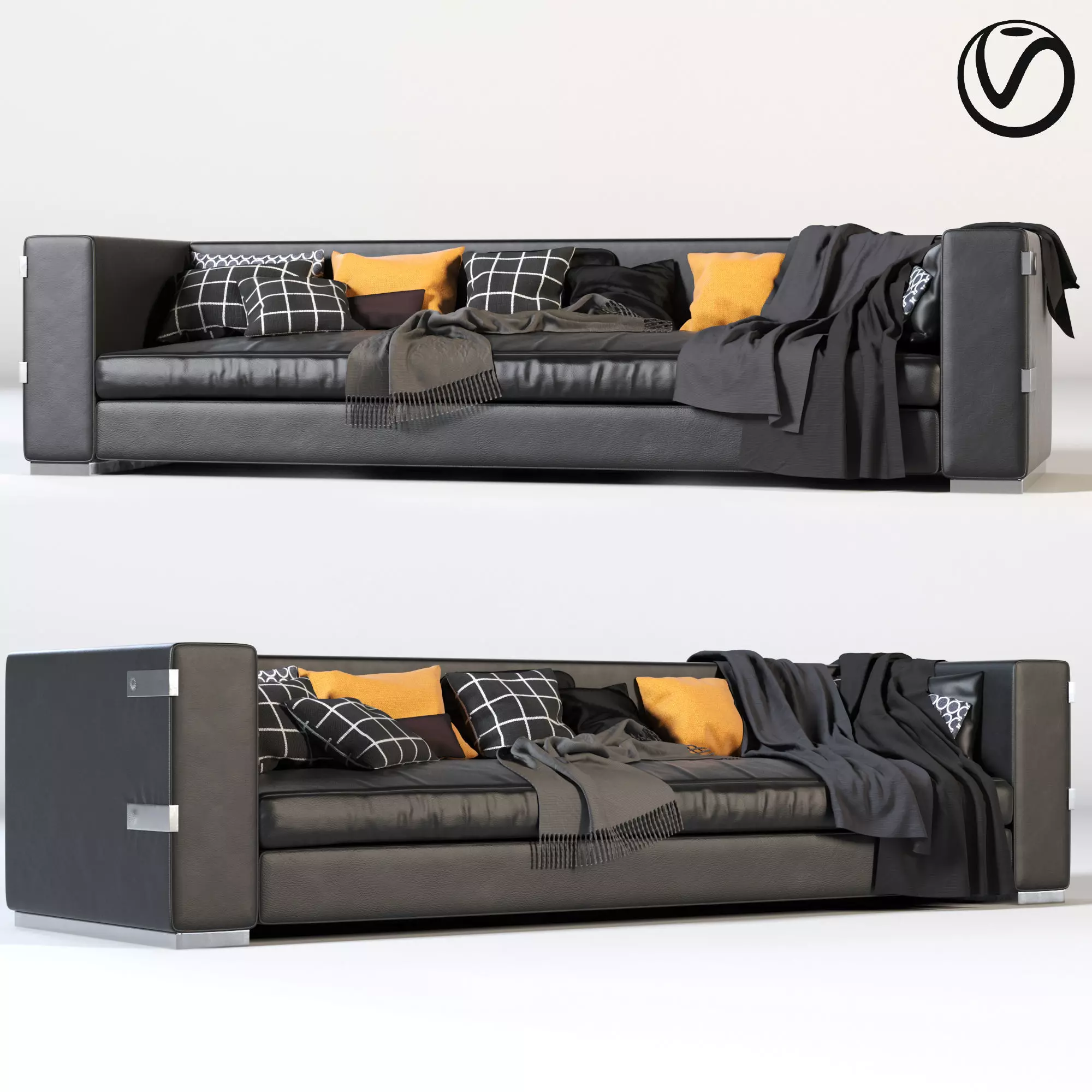 SOFA Black Leather Model 3D model_0