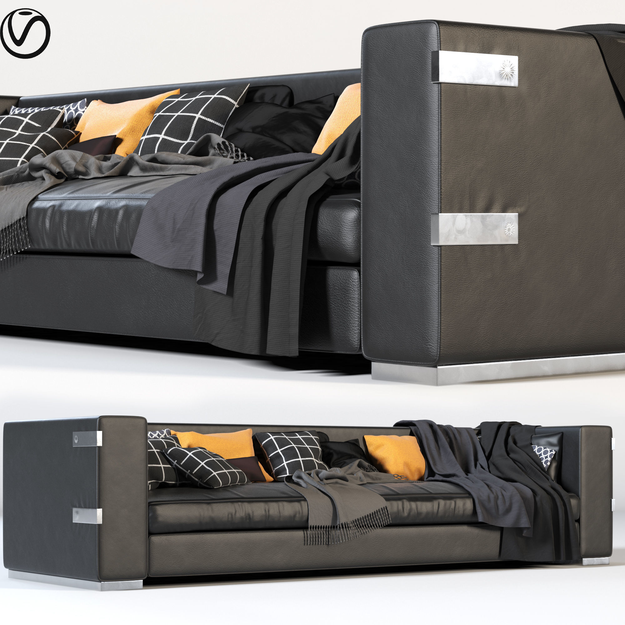 SOFA Black Leather Model 3D model_3