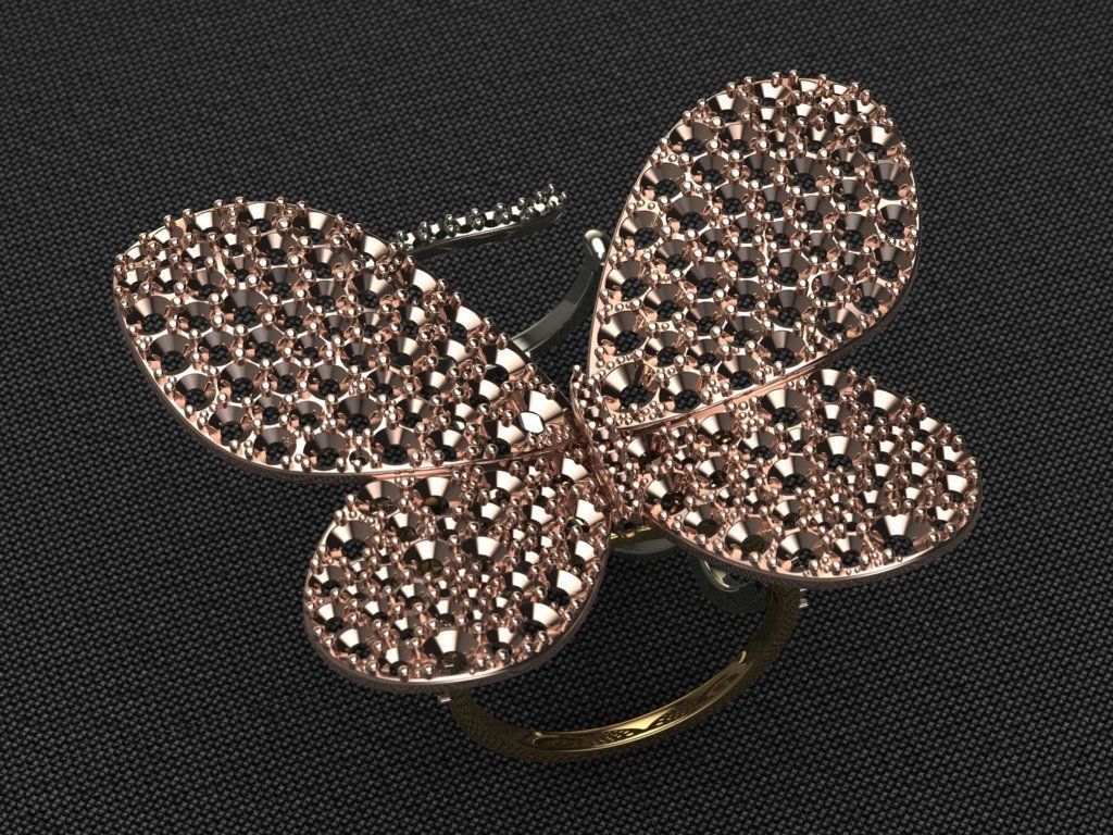 Moving Butterfly Ring with Diamonds  3D print model_3