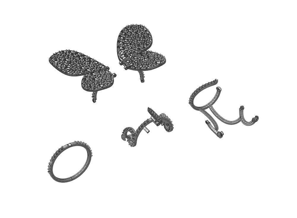 Moving Butterfly Ring with Diamonds  3D print model_8