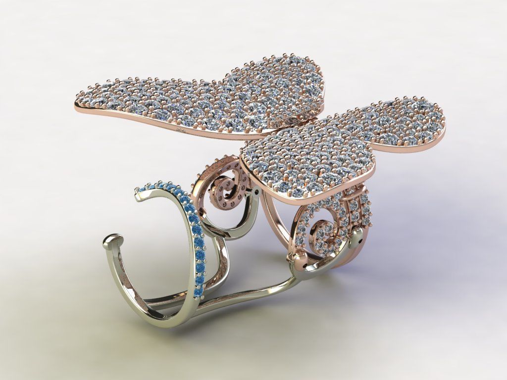 Moving Butterfly Ring with Diamonds  3D print model_2