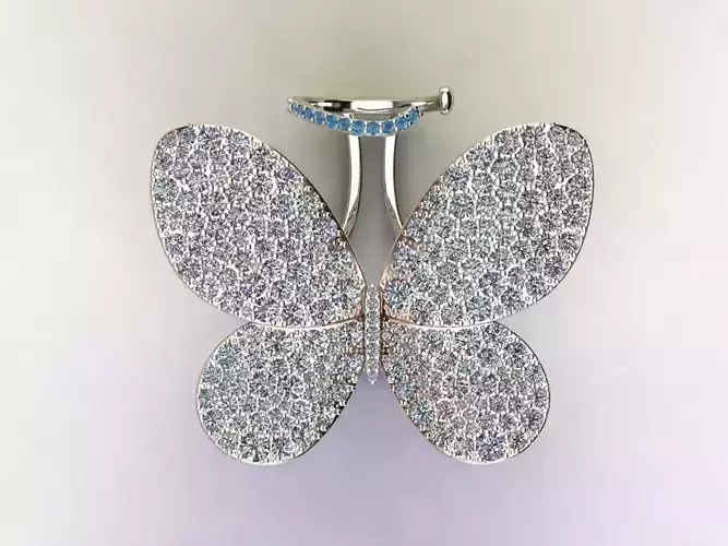 Moving Butterfly Ring with Diamonds 