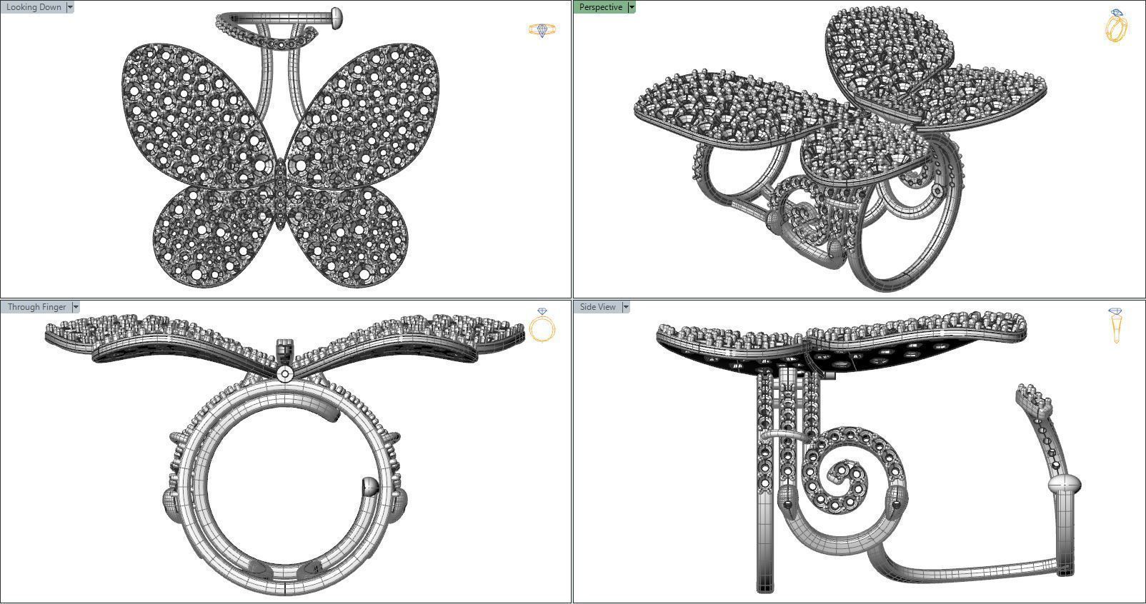 Moving Butterfly Ring with Diamonds  3D print model_1