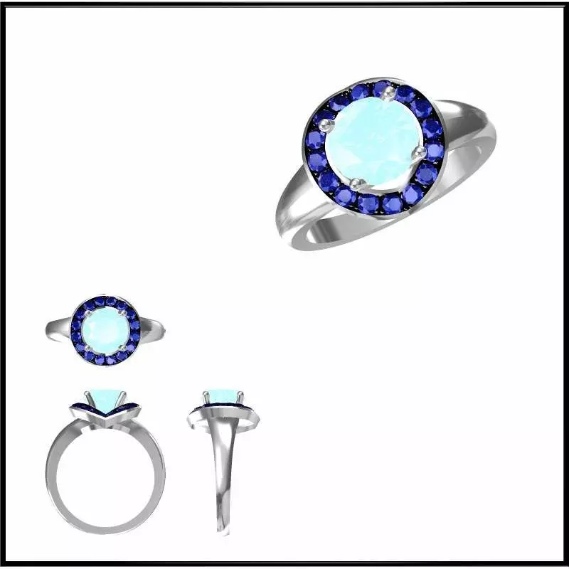 JCD Format Aquamarine color stone ring ring cad 3D print model
