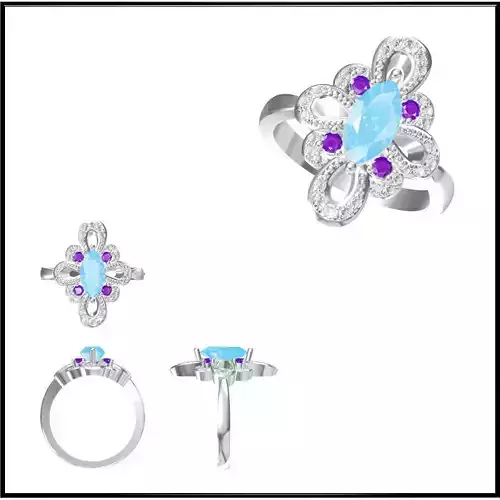 JCD Format  Aquamarine color stone ring 3dm jewelry