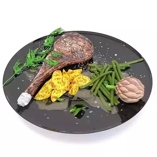 Steak Set on plate with beans and potatoes