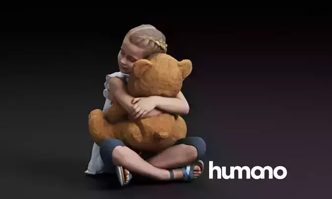 Humano Girl hugging a teddy bear  0503 3D model