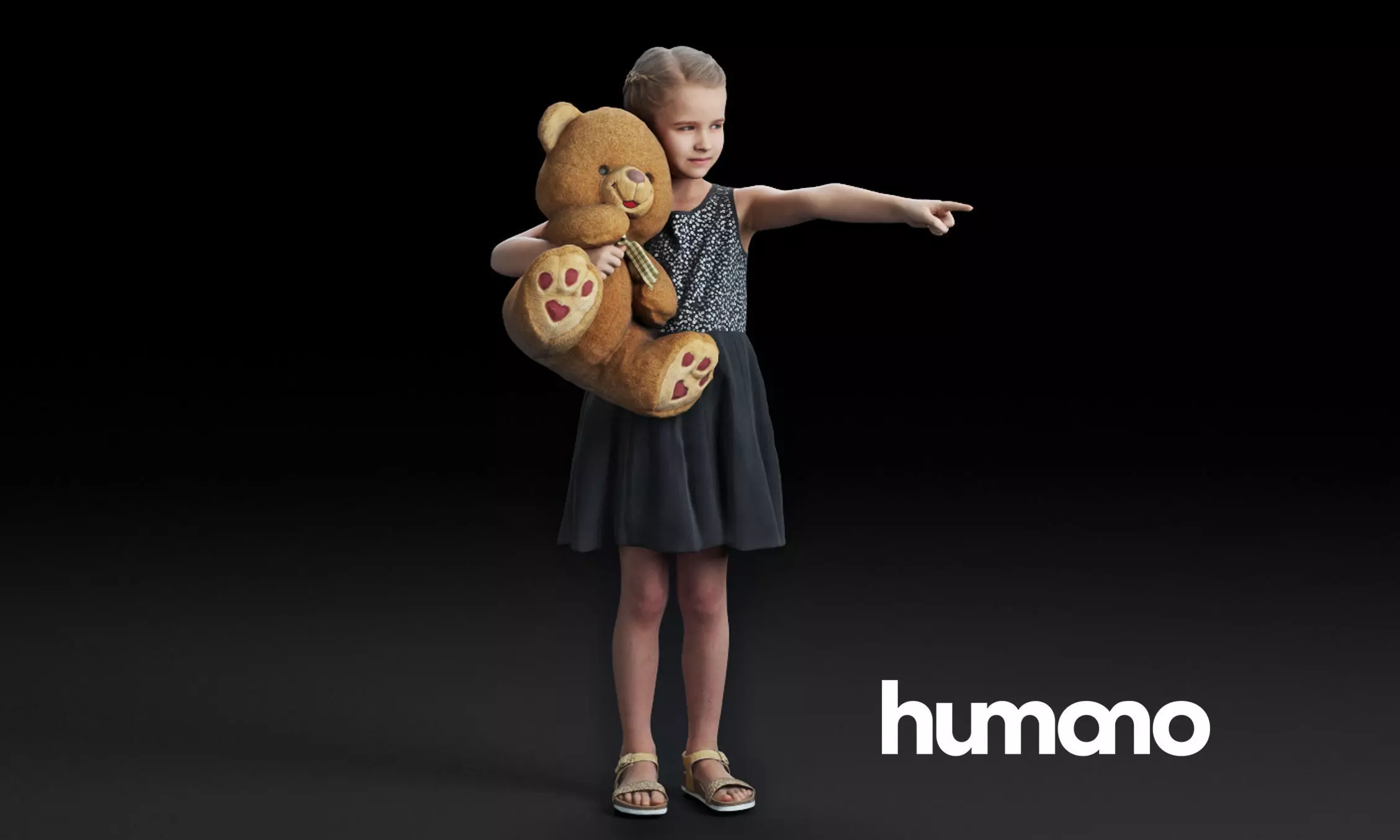 Humano Pointing girl with a taddy bear 0503 3D model_0