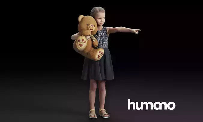 Humano Pointing girl with a taddy bear 0503