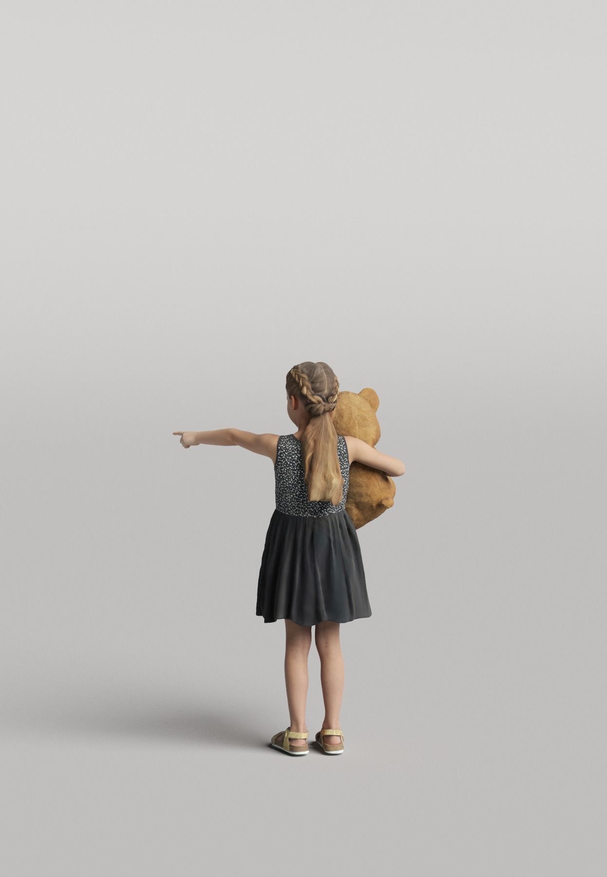 Humano Pointing girl with a taddy bear 0503 3D model_1