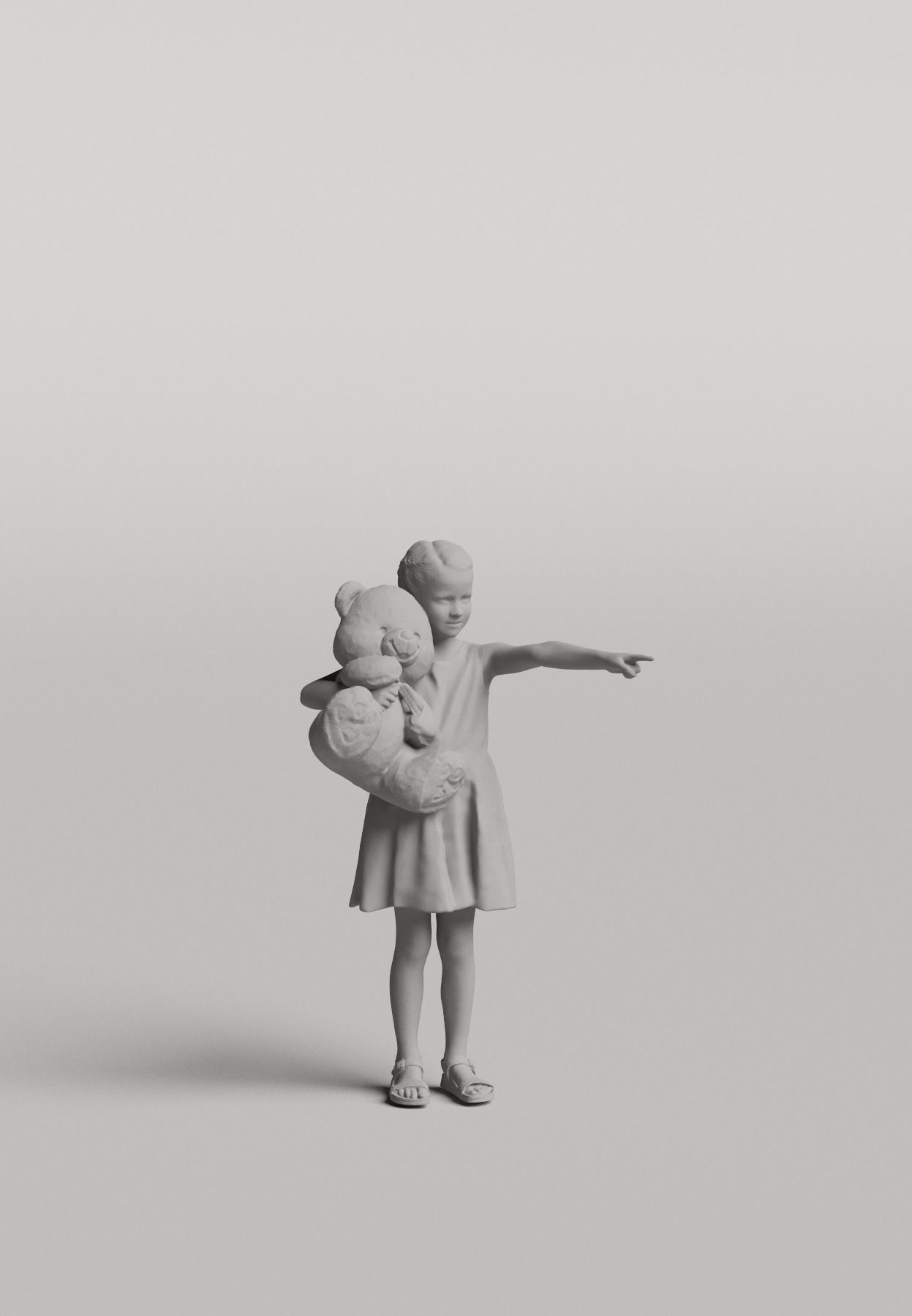 Humano Pointing girl with a taddy bear 0503 3D model_3