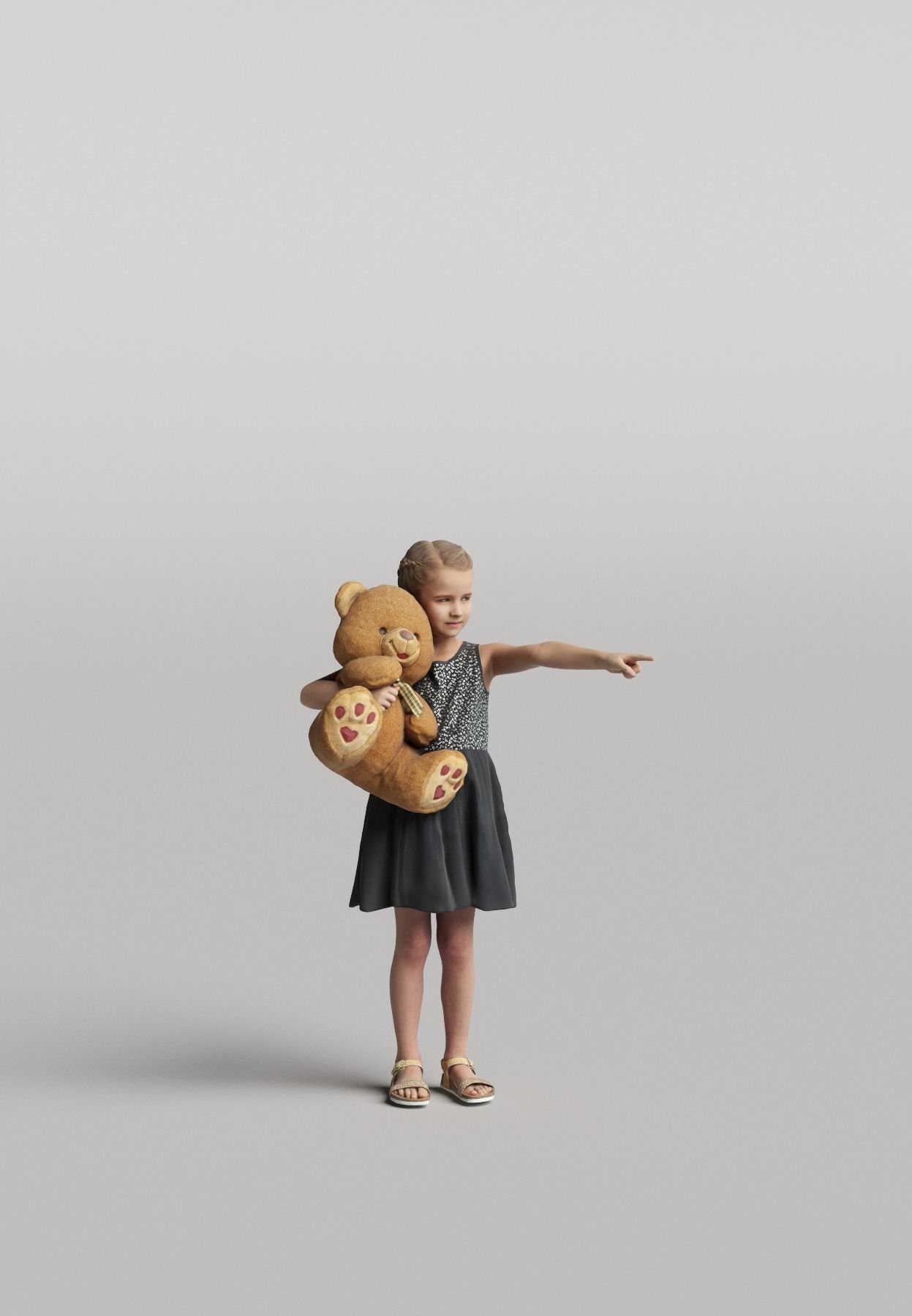 Humano Pointing girl with a taddy bear 0503 3D model_2