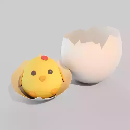 Chicken egg with cute little chick inside Low-poly 3D model
