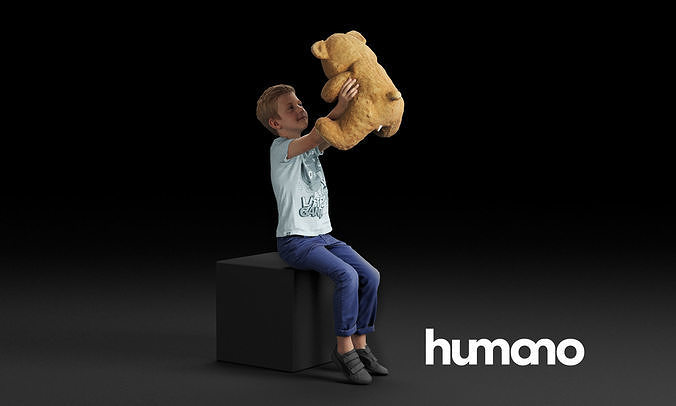 Humano Sitting boy holding a taddy bear 0506 3D model