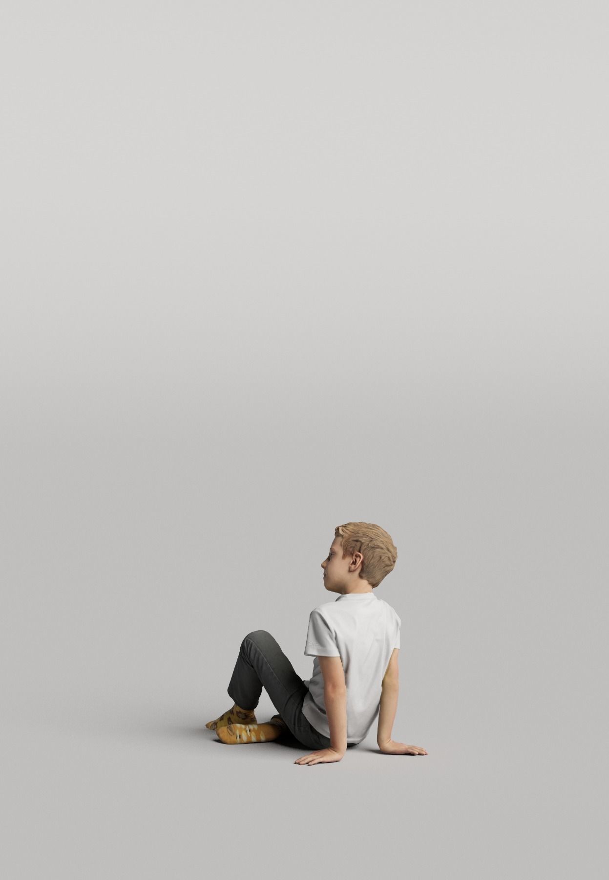 Humano Boy sitting and looking 0507 3D model_2