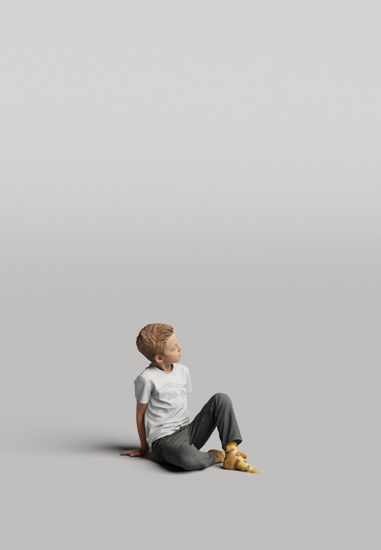 Humano Boy sitting and looking 0507 3D model_1