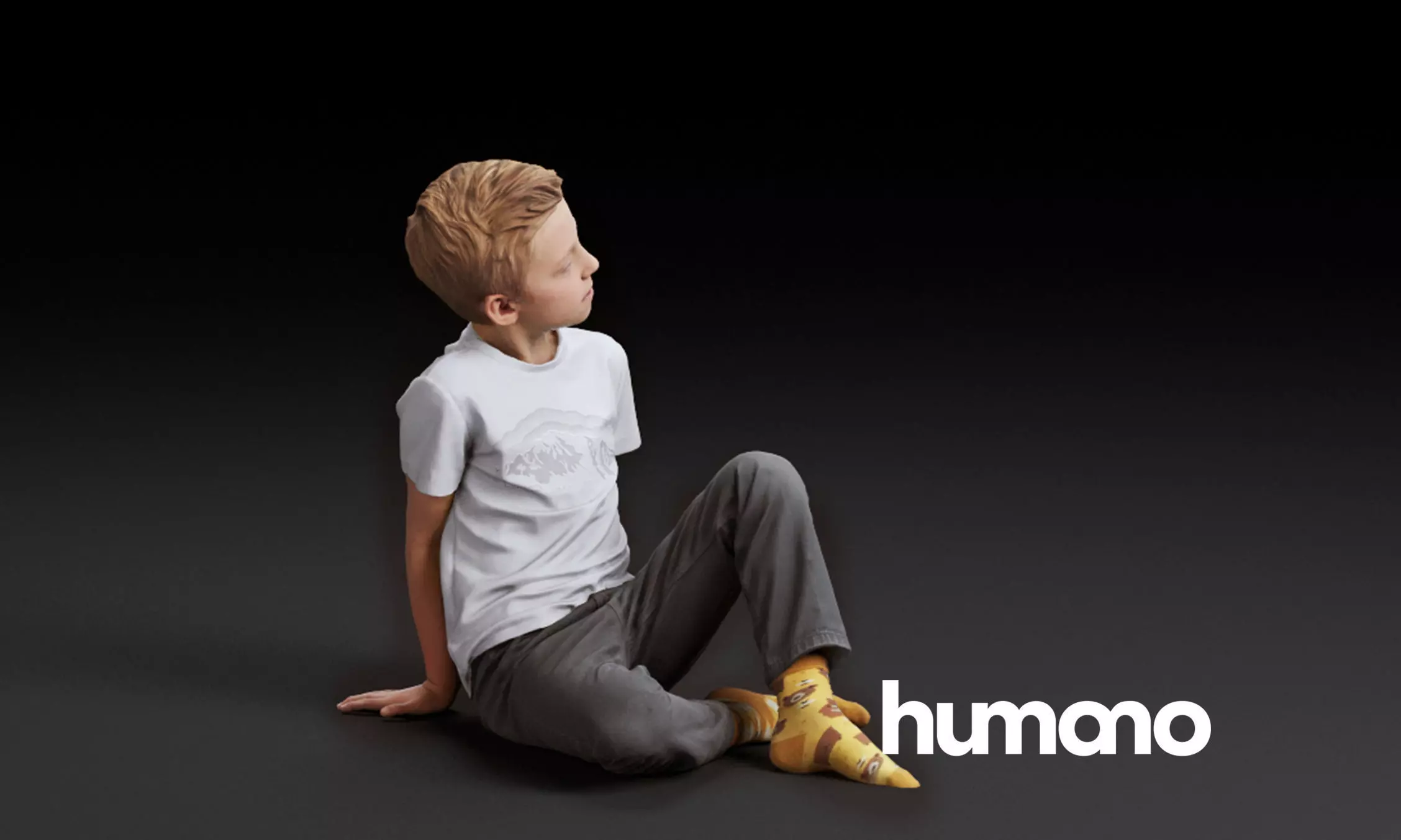 Humano Boy sitting and looking 0507 3D model_0